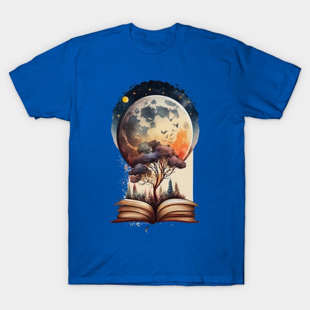 Moon and books T-Shirt by arkitekta